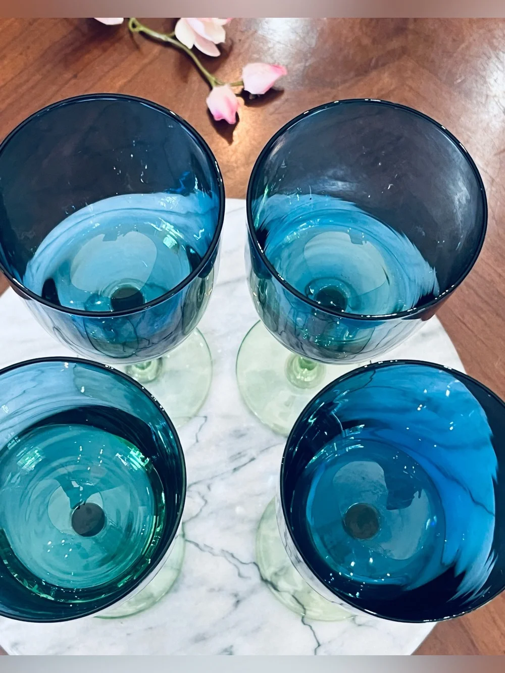 VTG Block Metropolis Festival Blue Green 9” Water Goblets Wine Glasses, 4-Set